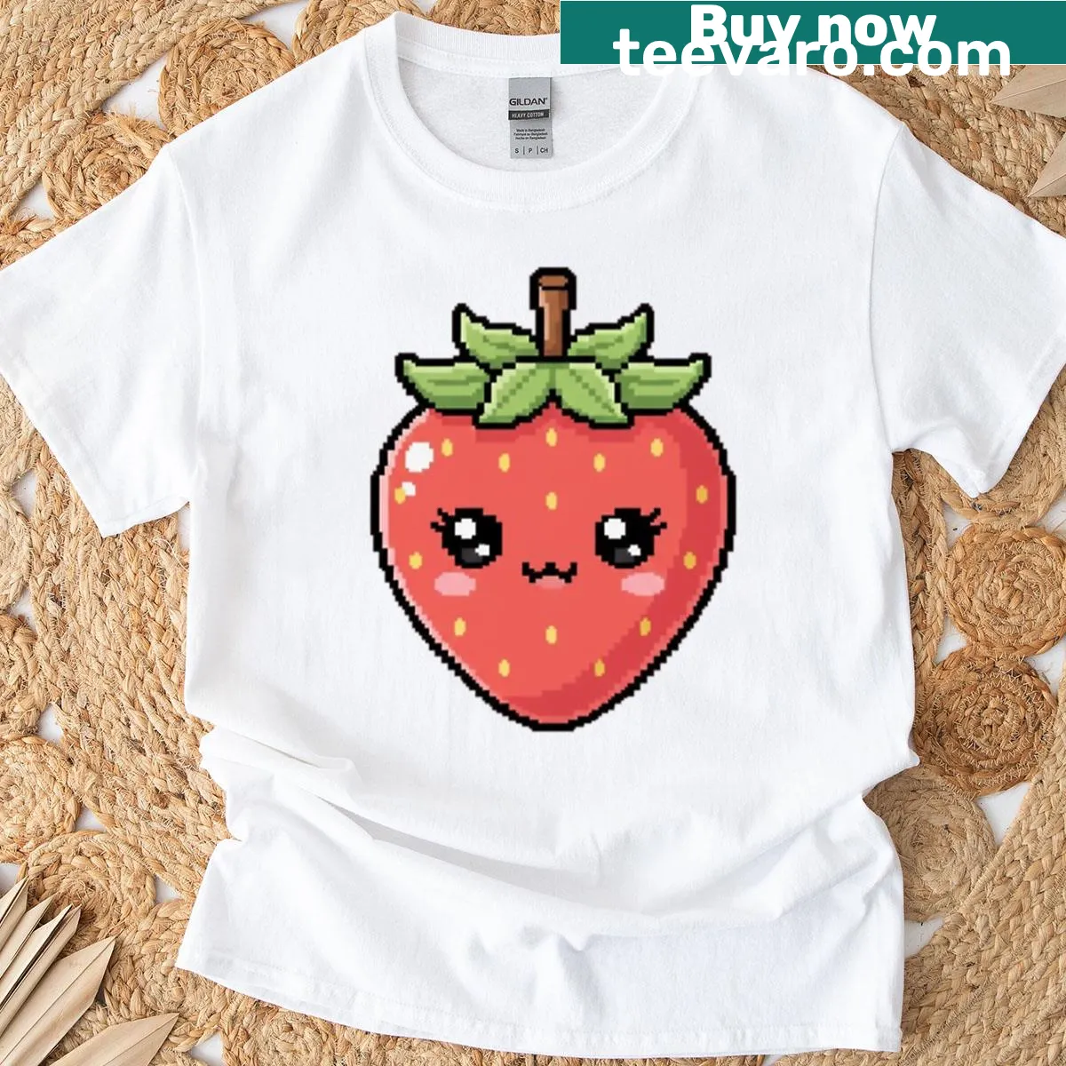 Cute cartoon T-shirt featuring a strawberry — on a men's t-shirt