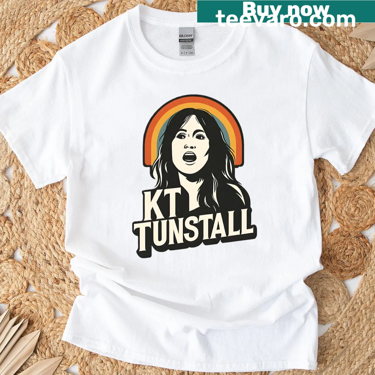 Minimalist KT Tunstall name design on a T-shirt — on a men's t-shirt