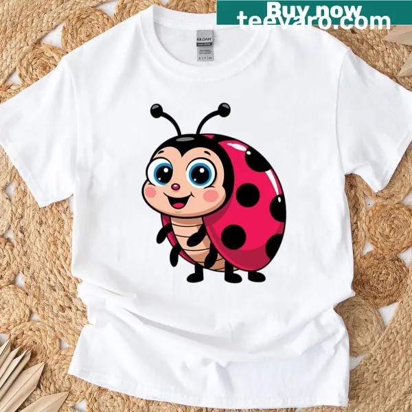 Cute ladybug t-shirt featuring blue eyes and a smile
