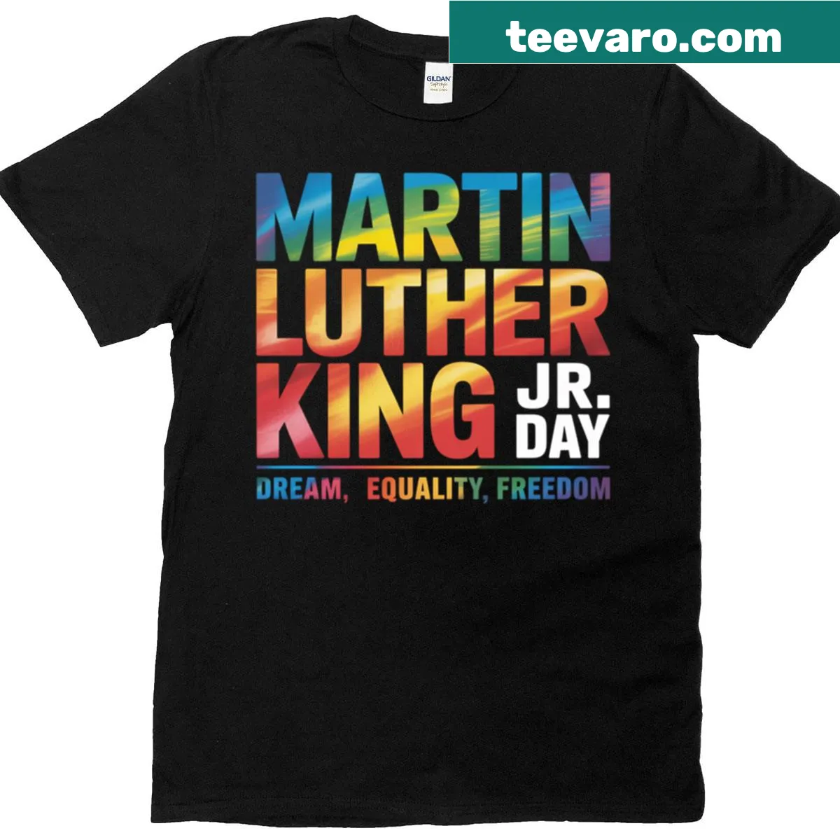 Inspirational T-shirt with the phrase 'Dream Equality Freedom' — on a men's t-shirt