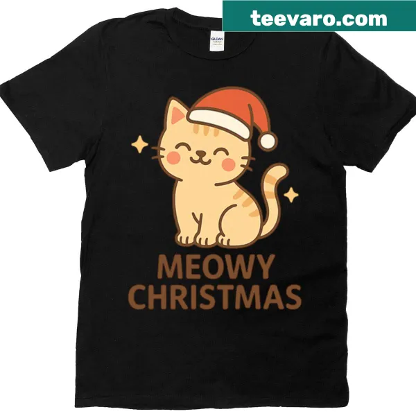 Kawaii Christmas cat design with Santa hat and festive elements