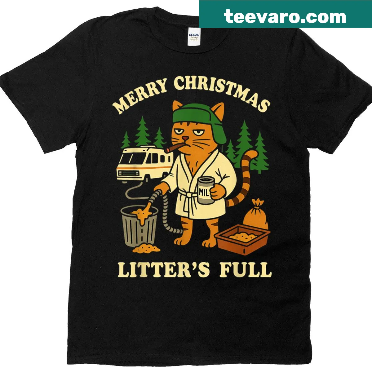 Funny holiday tee with 'Merry Christmas Litters Full' text — on a men's t-shirt