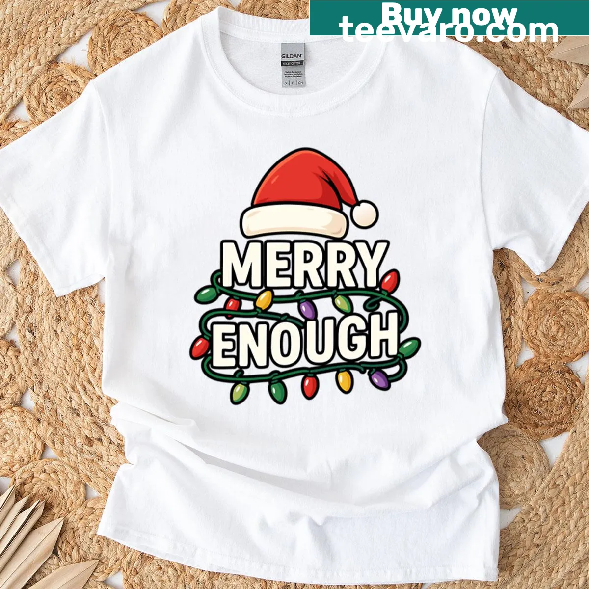 Funny Christmas t-shirt with sarcastic 'Merry Enough' text — on a men's t-shirt