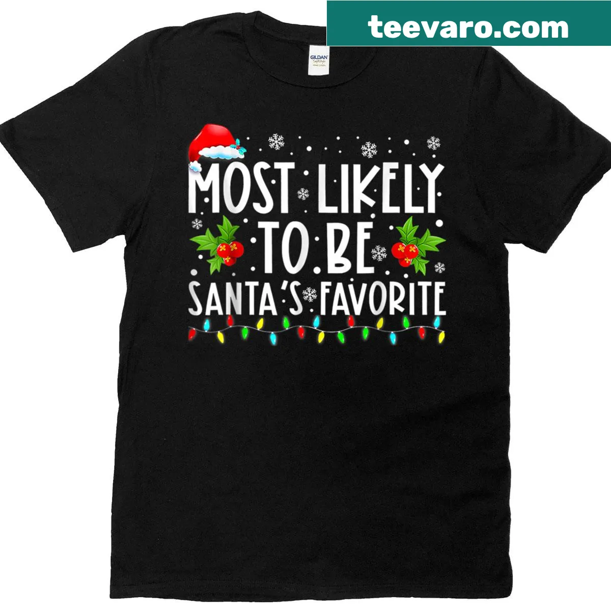 Playful T-shirt with text about being Santa's favorite — on a men's t-shirt