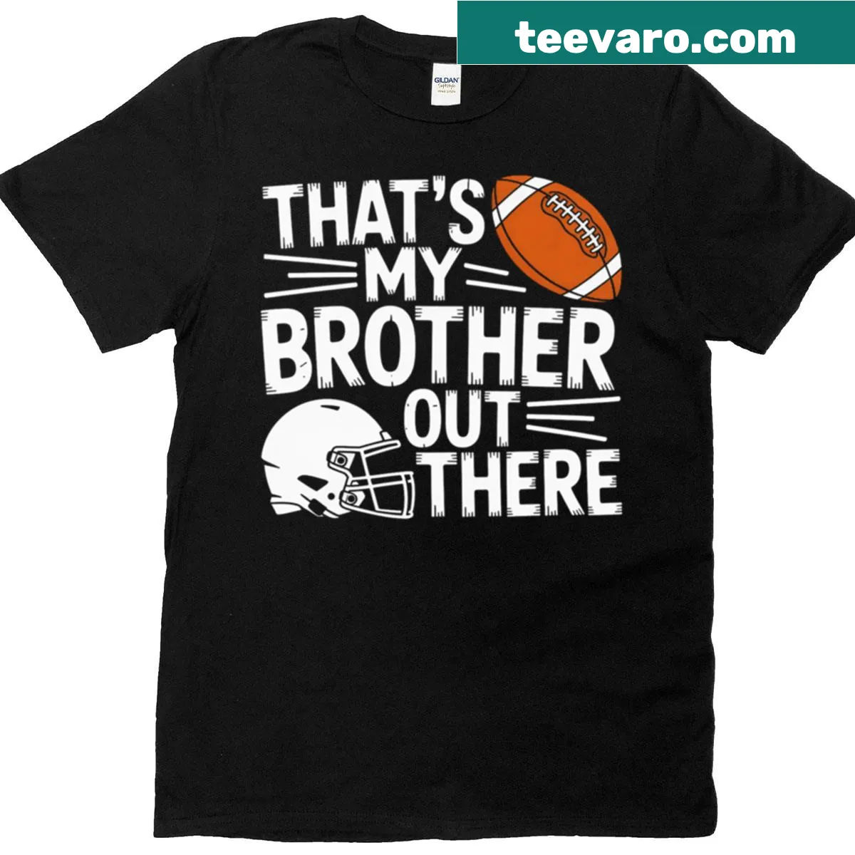 American football themed t-shirt celebrating sibling relationships — on a men's t-shirt