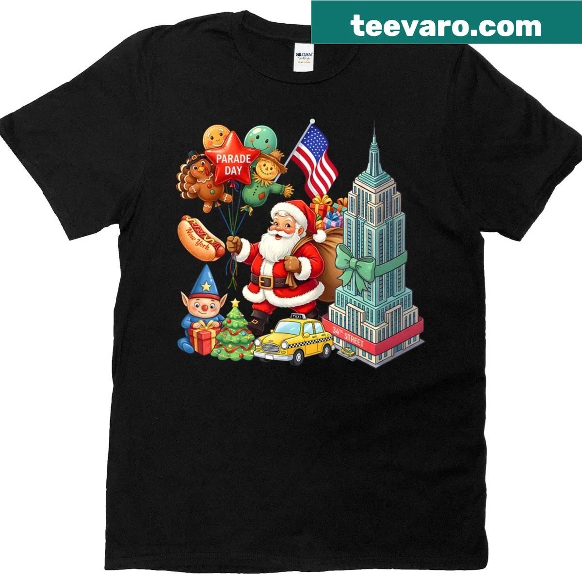 Funny Thanksgiving T-shirt featuring a playful graphic about the New York Parade — on a men's t-shirt