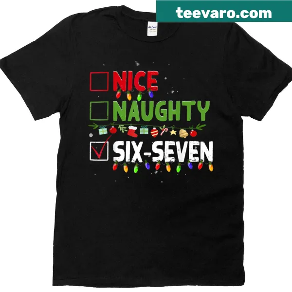 Funny Christmas t-shirt with Nice Naughty 67 graphic