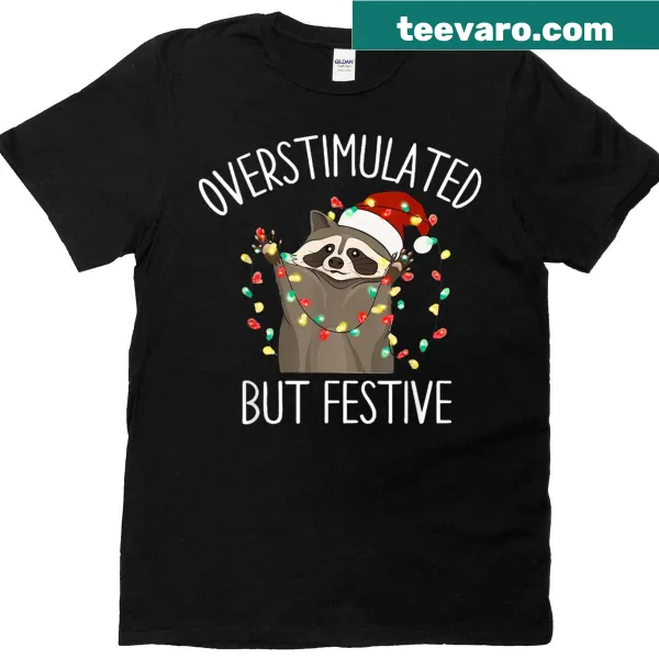 Funny Santa raccoon t-shirt with Christmas lights illustration