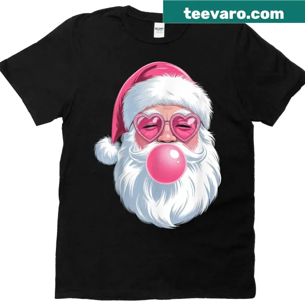 T-shirt featuring a playful illustration of a bubble gum Santa Claus