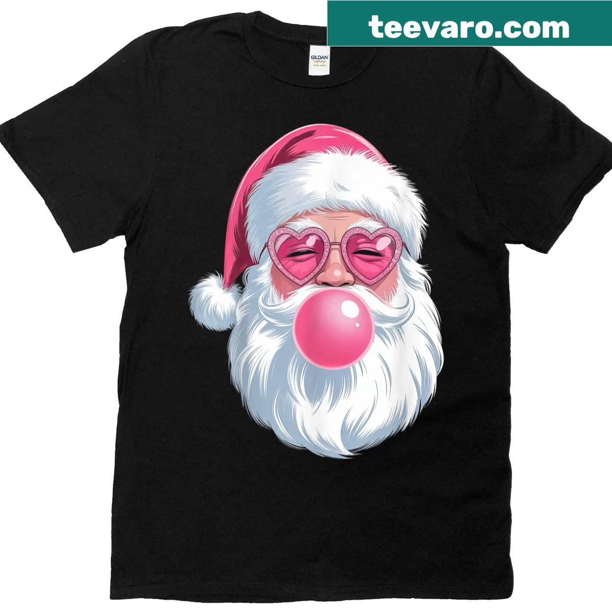 T-shirt featuring a playful illustration of a bubble gum Santa Claus — on a men's t-shirt