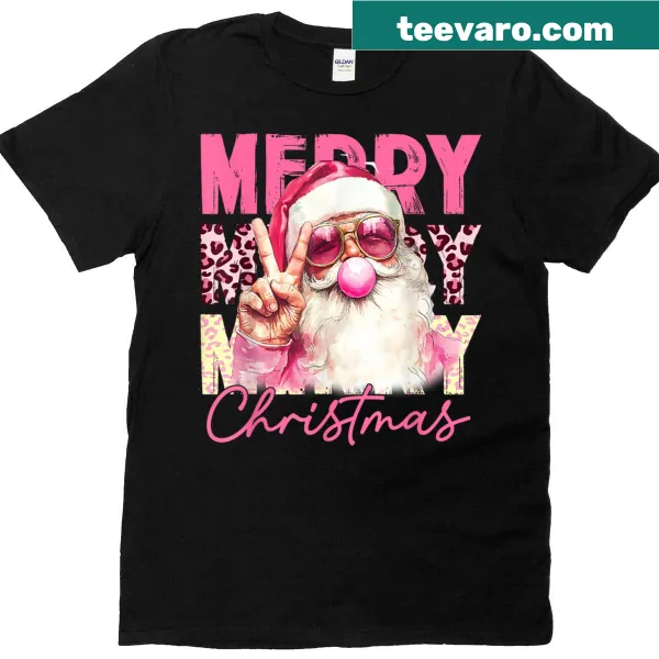 Cute Pink Santa T-shirt for women with playful illustration