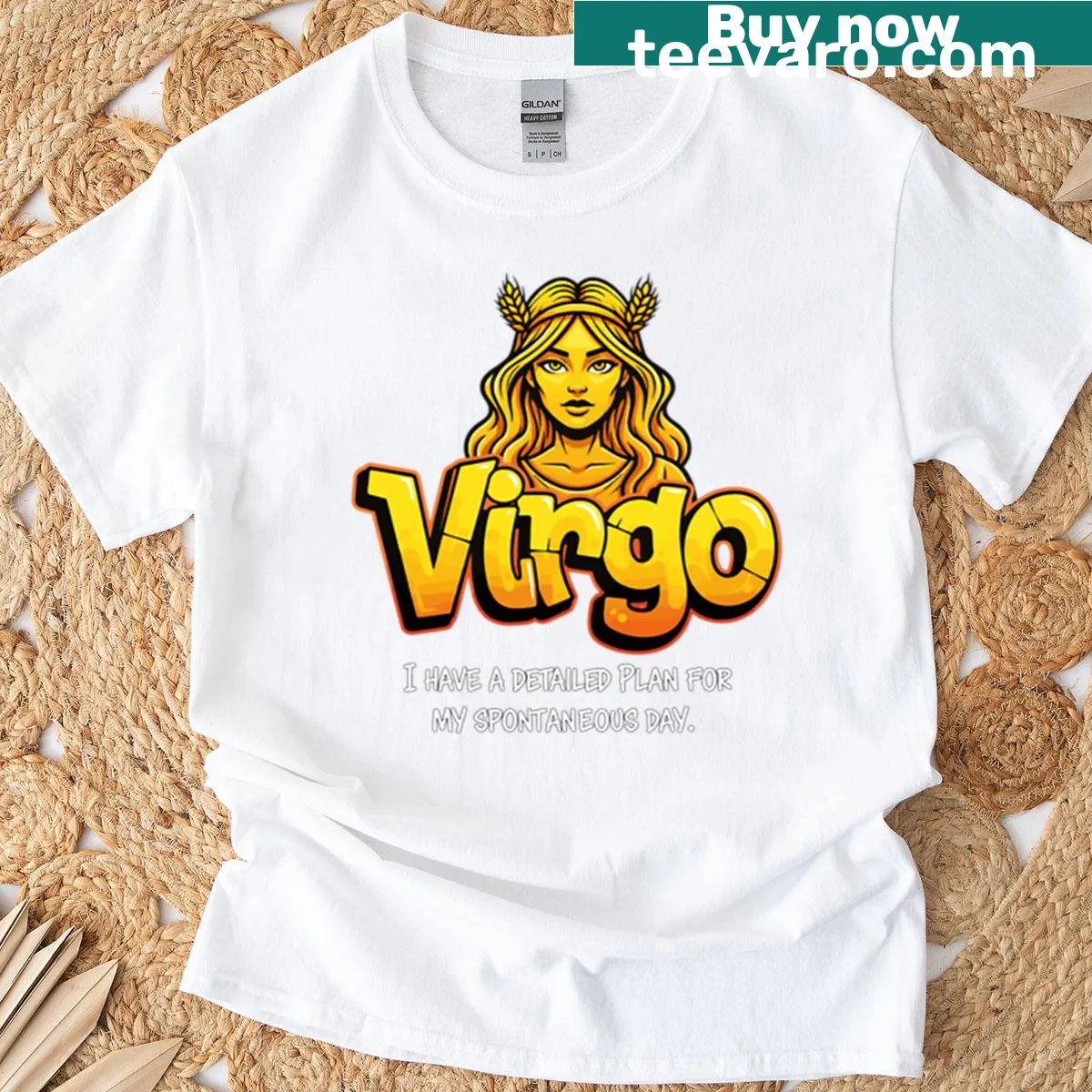 Edgy t-shirt featuring 'Planned Spontaneity Virgo' text in grunge style — on a men's t-shirt