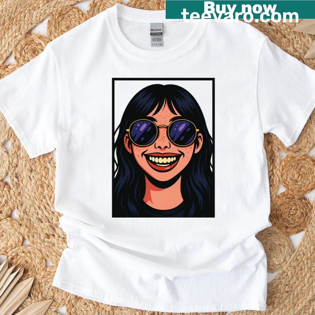 Whimsical pop-goth girl design with sunny smile t-shirt — on a men's t-shirt