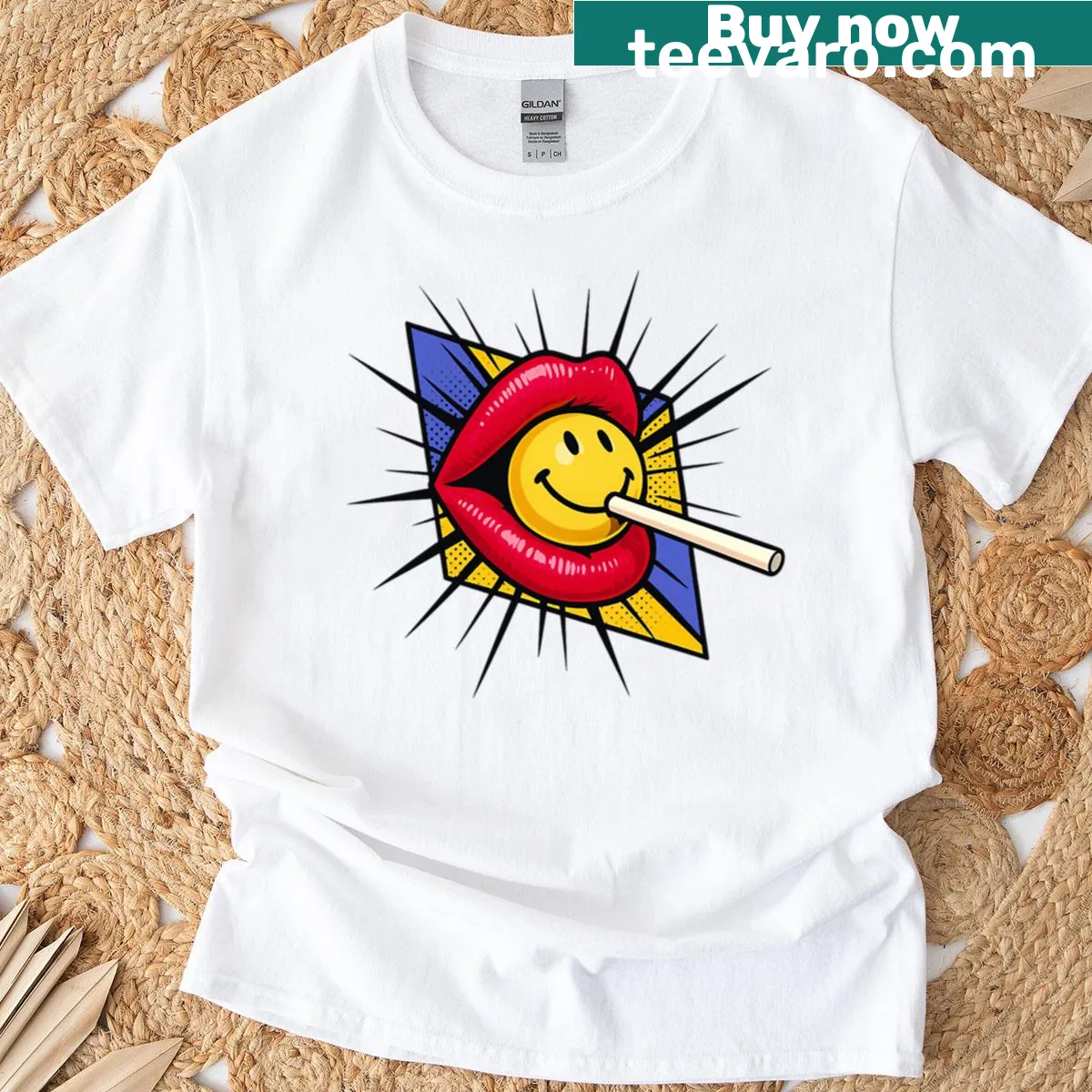 Cartoon of a smiley lollipop on a playful T-shirt — on a men's t-shirt