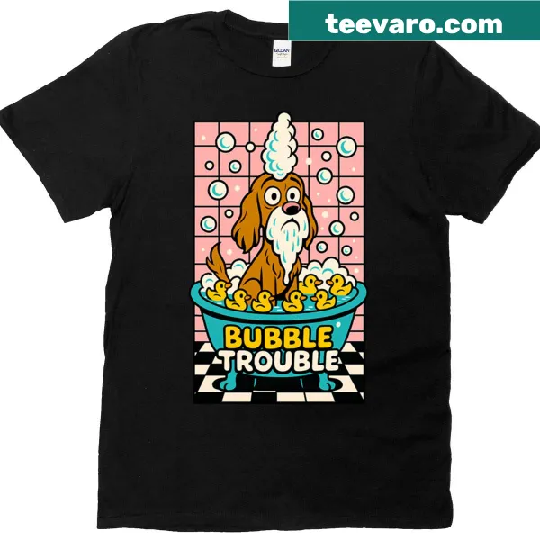 Cute shirt featuring a Cocker Spaniel enjoying bath time.