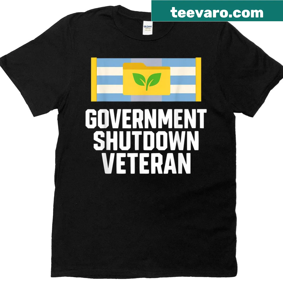 Vintage-style T-shirt honoring veterans with government shutdown theme — on a men's t-shirt