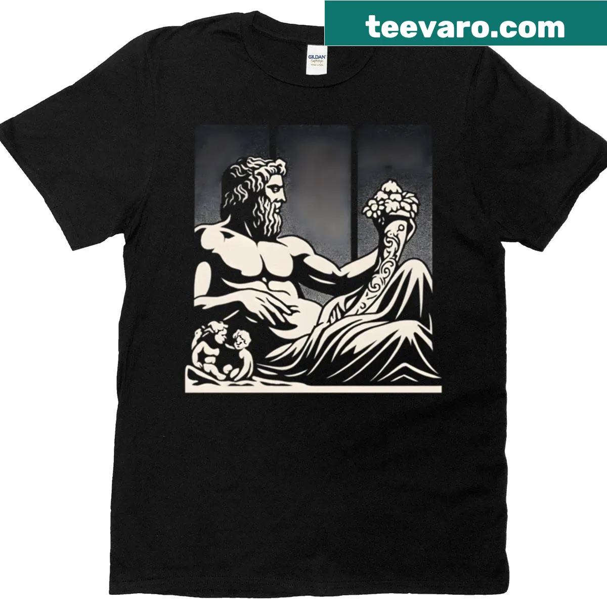 Duotone silhouette of River Tiber and Nile sculpture T-shirt — on a men's t-shirt