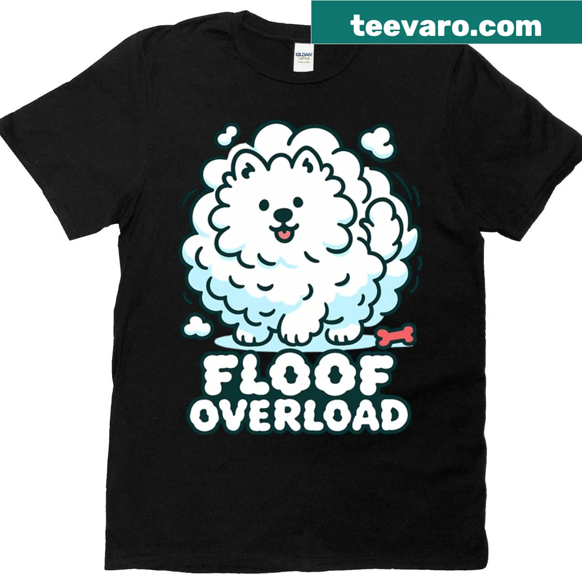 T-shirt featuring a fluffy Samoyed puppy design — on a men's t-shirt