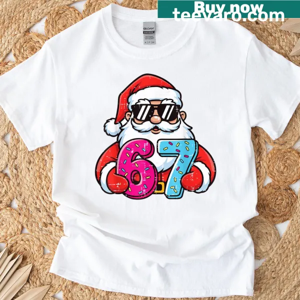 T-shirt featuring the 'Santa 67' meme design for Christmas celebrations.