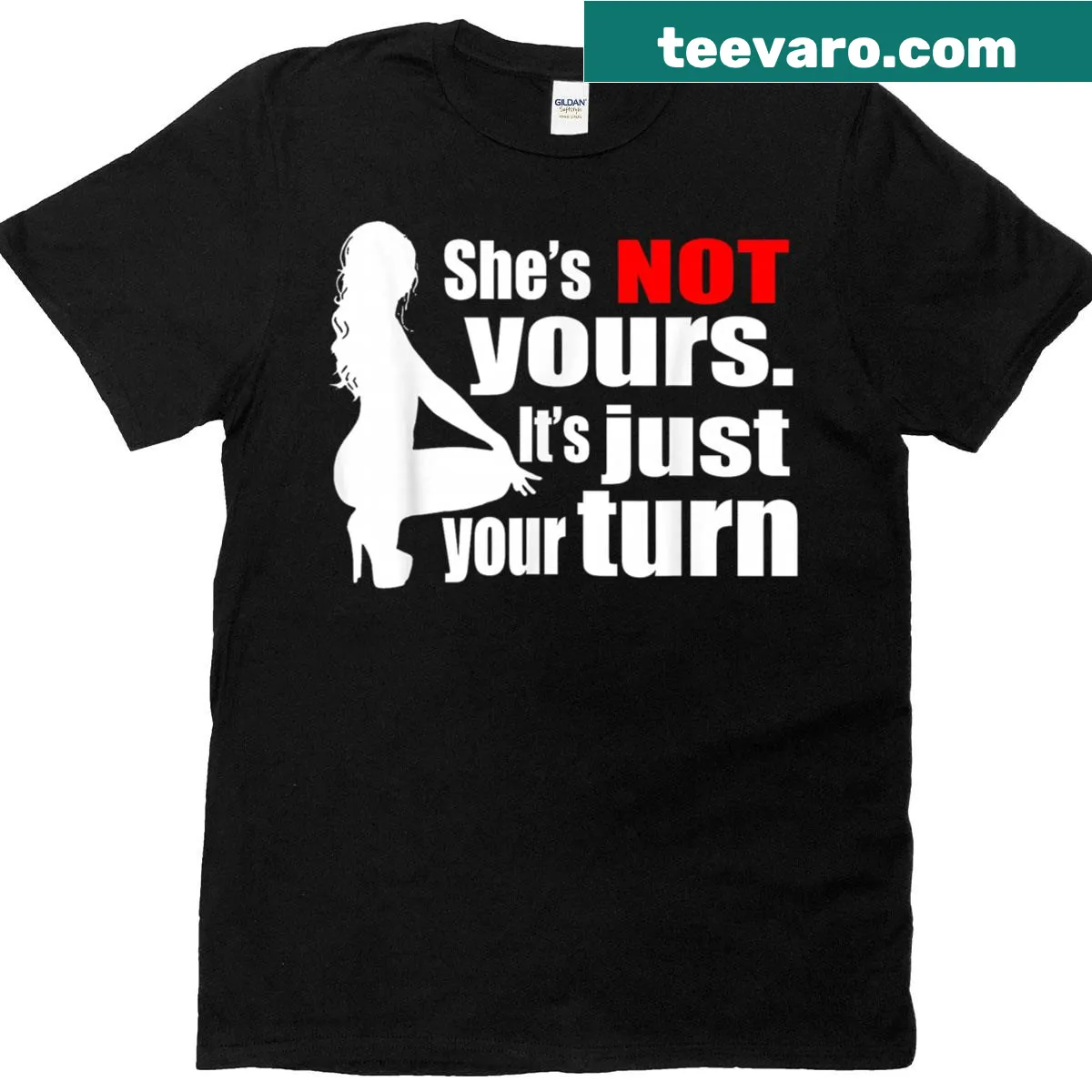 Playful t-shirt with humorous relationship statement text — on a men's t-shirt