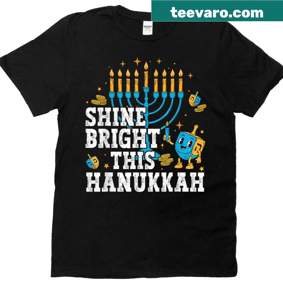 Funny Hanukkah T-shirt featuring a Menorah and playful text — on a men's t-shirt