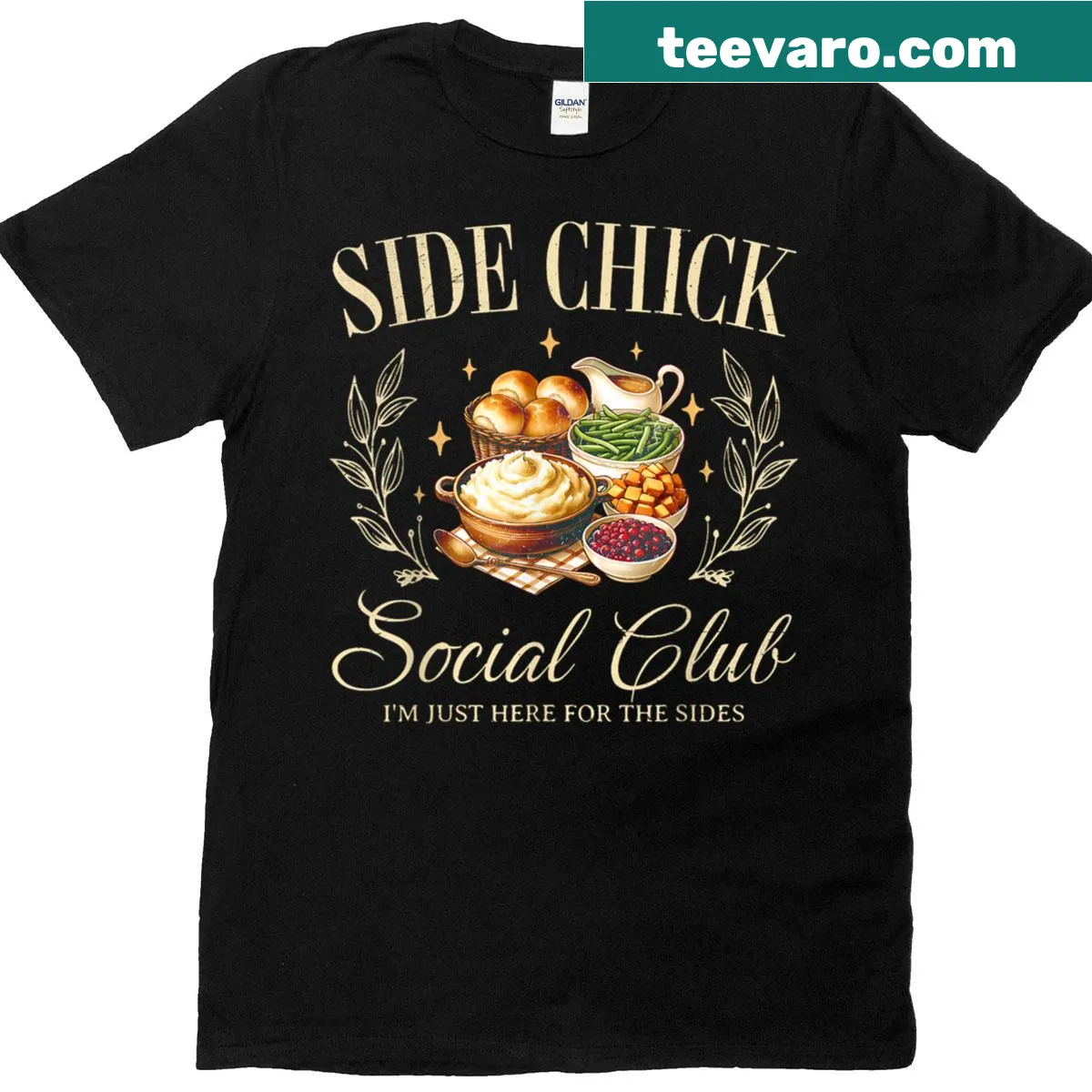 Funny Thanksgiving t-shirt with a Side Chick turkey graphic — on a men's t-shirt