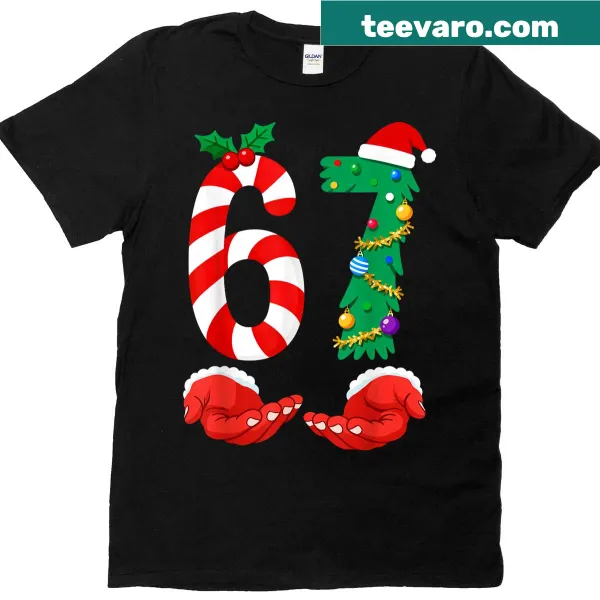 Funny meme Santa Christmas t-shirt with Six Seven 67 text