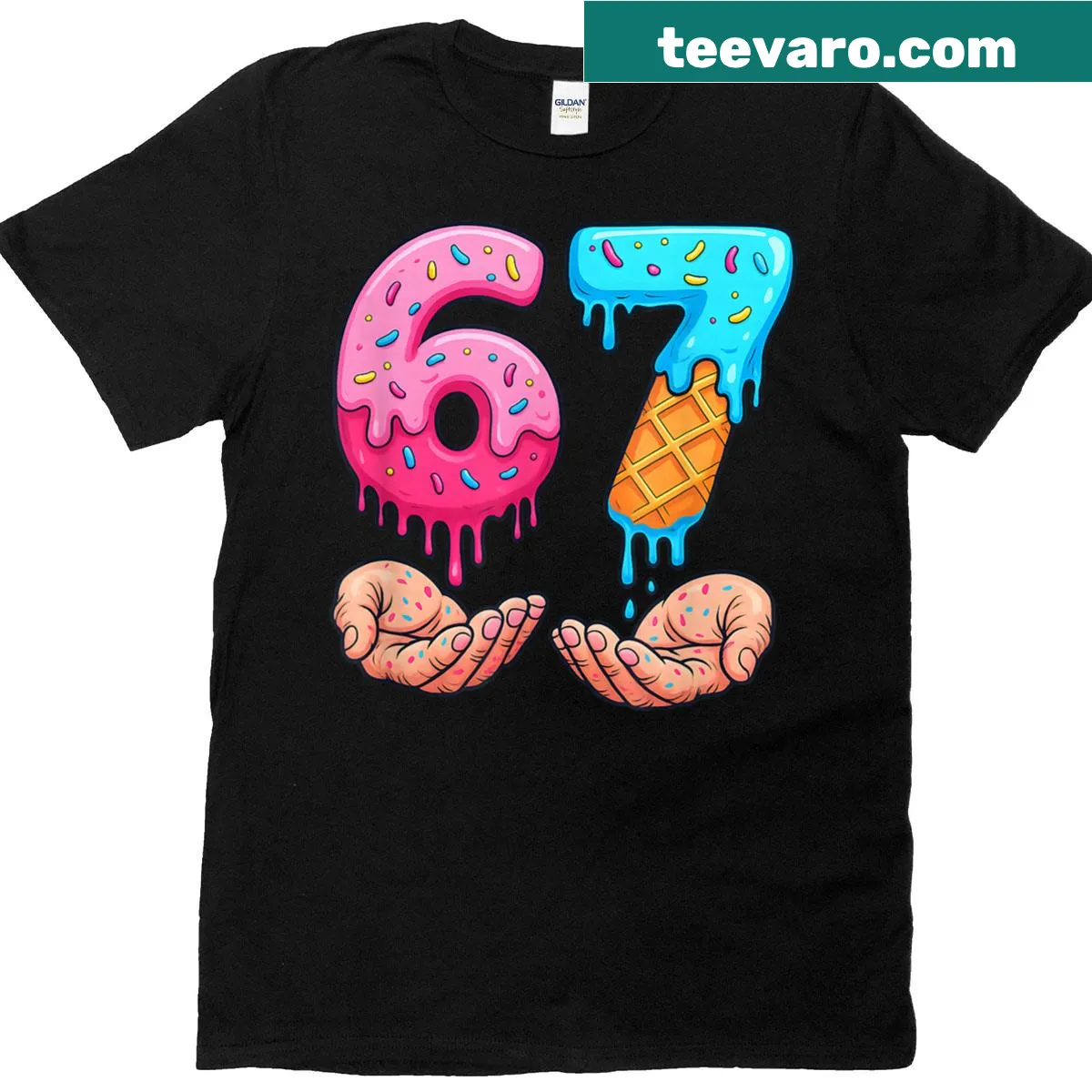 Funny ice cream drip design featuring the Six Seven meme — on a men's t-shirt