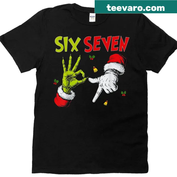 Funny Santa hand design featuring the Six Seven meme