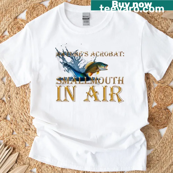 Illustration of a smallmouth bass leaping out of the water on a t-shirt