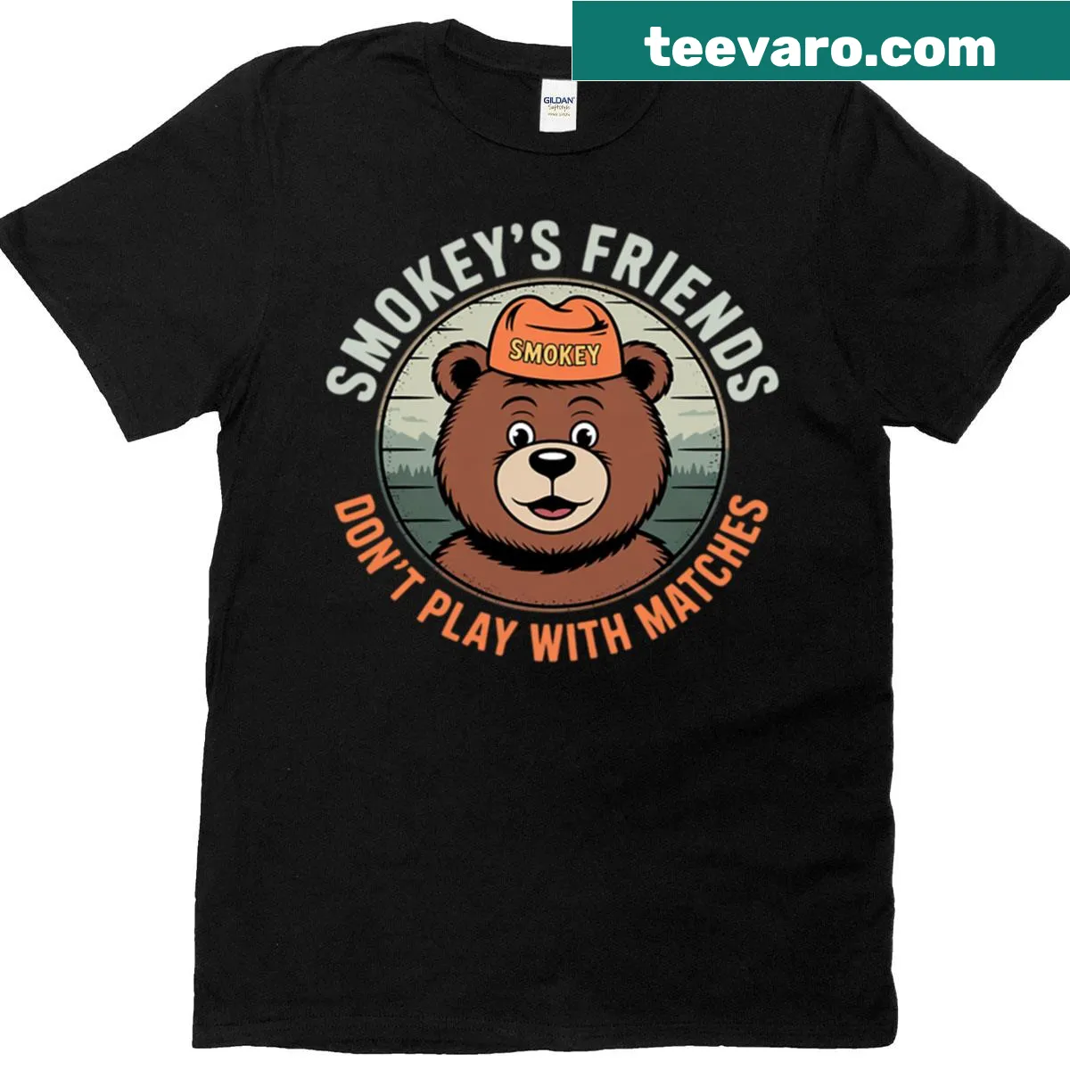 Smokey Bear T-shirt with fire safety message — on a men's t-shirt