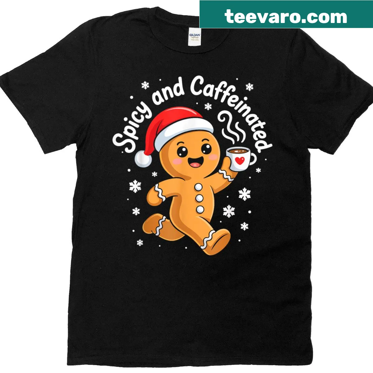 Funny gingerbread and coffee graphic Christmas T-shirt — on a men's t-shirt