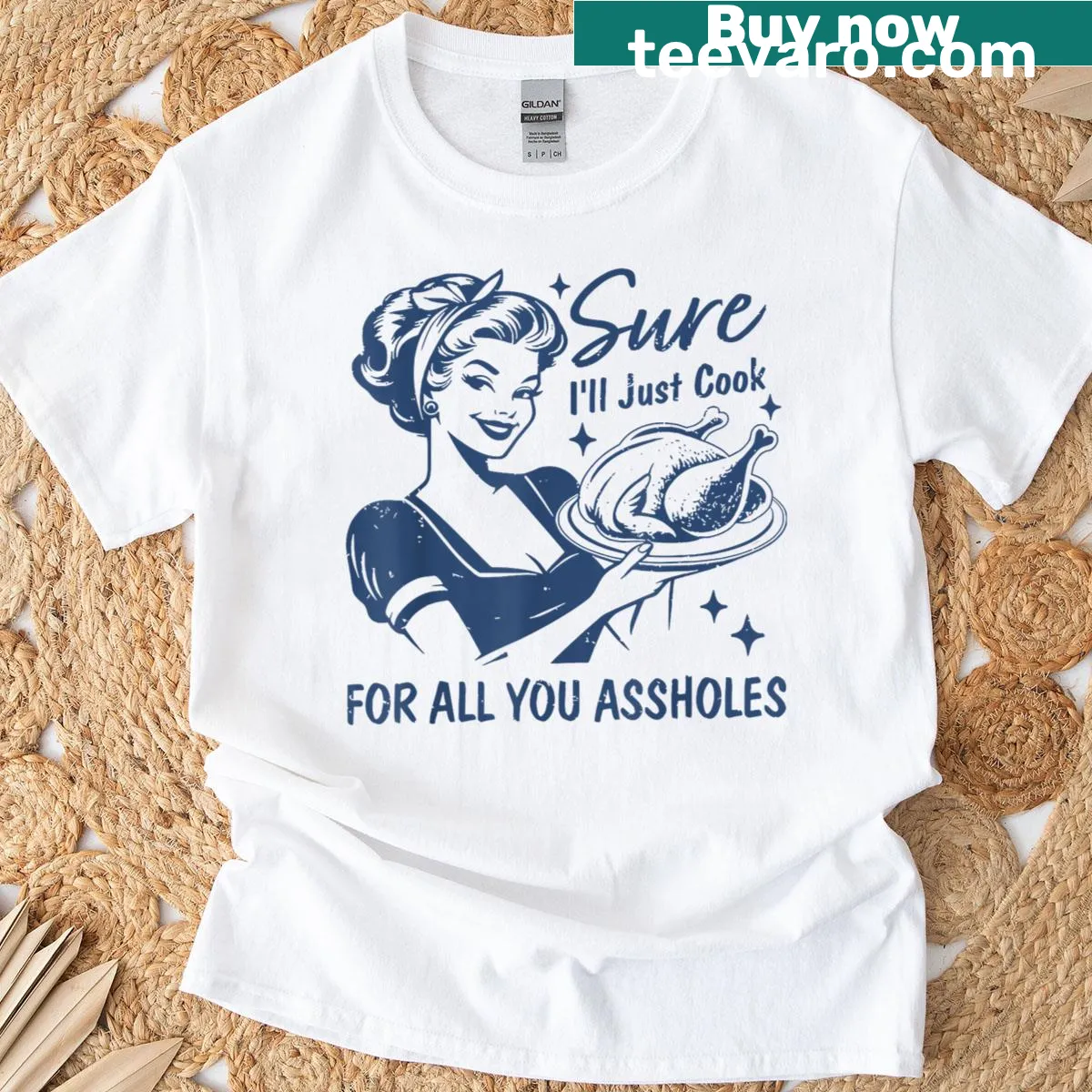 Sarcastic Thanksgiving shirt with humorous cooking statement — on a men's t-shirt