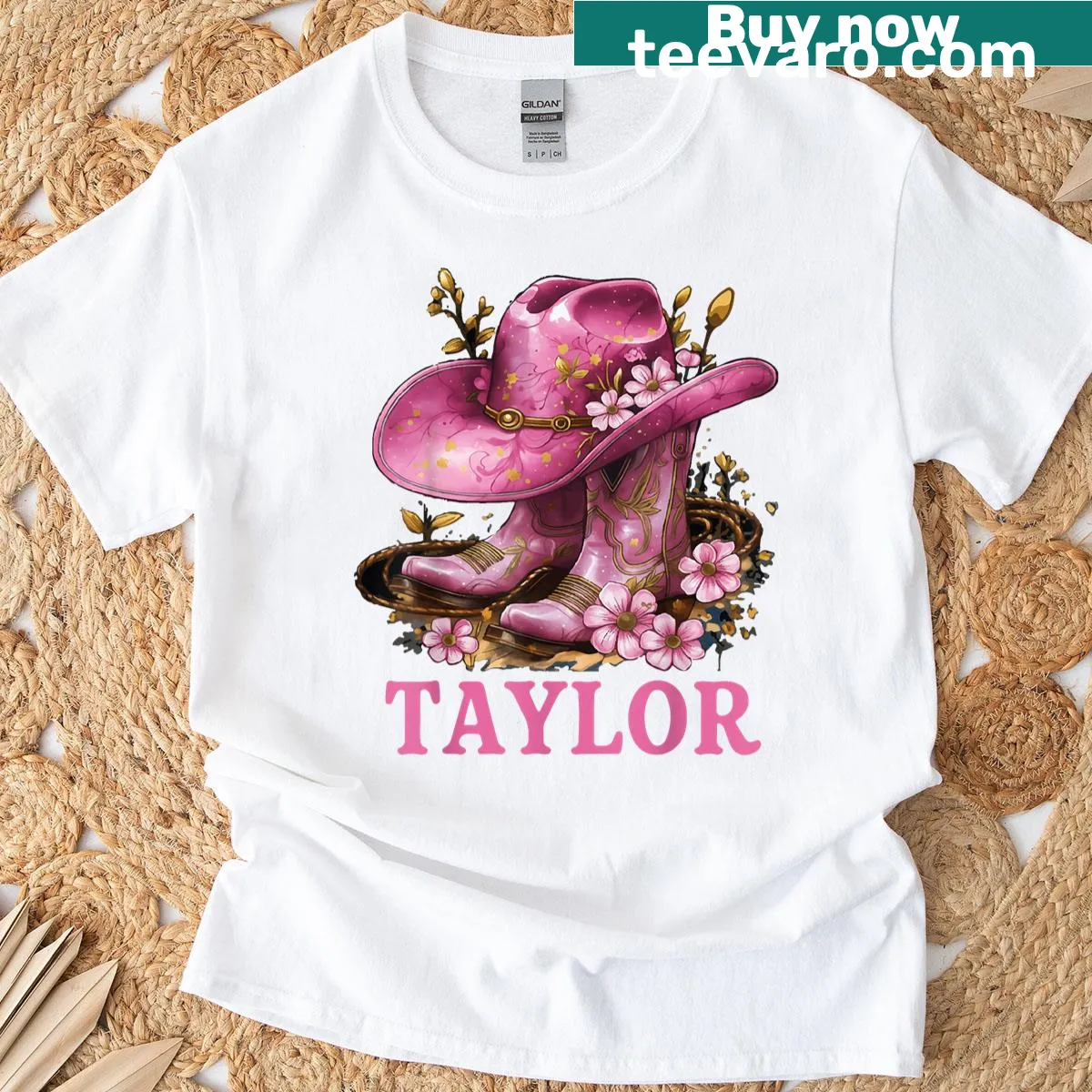 Vintage style shirt featuring cowgirl boots graphic — on a men's t-shirt