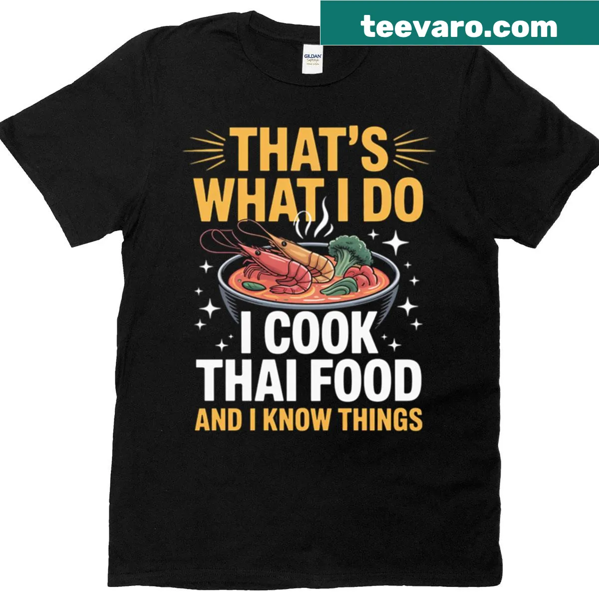 Funny Thai Food Chef T-shirt with playful chef illustration — on a men's t-shirt