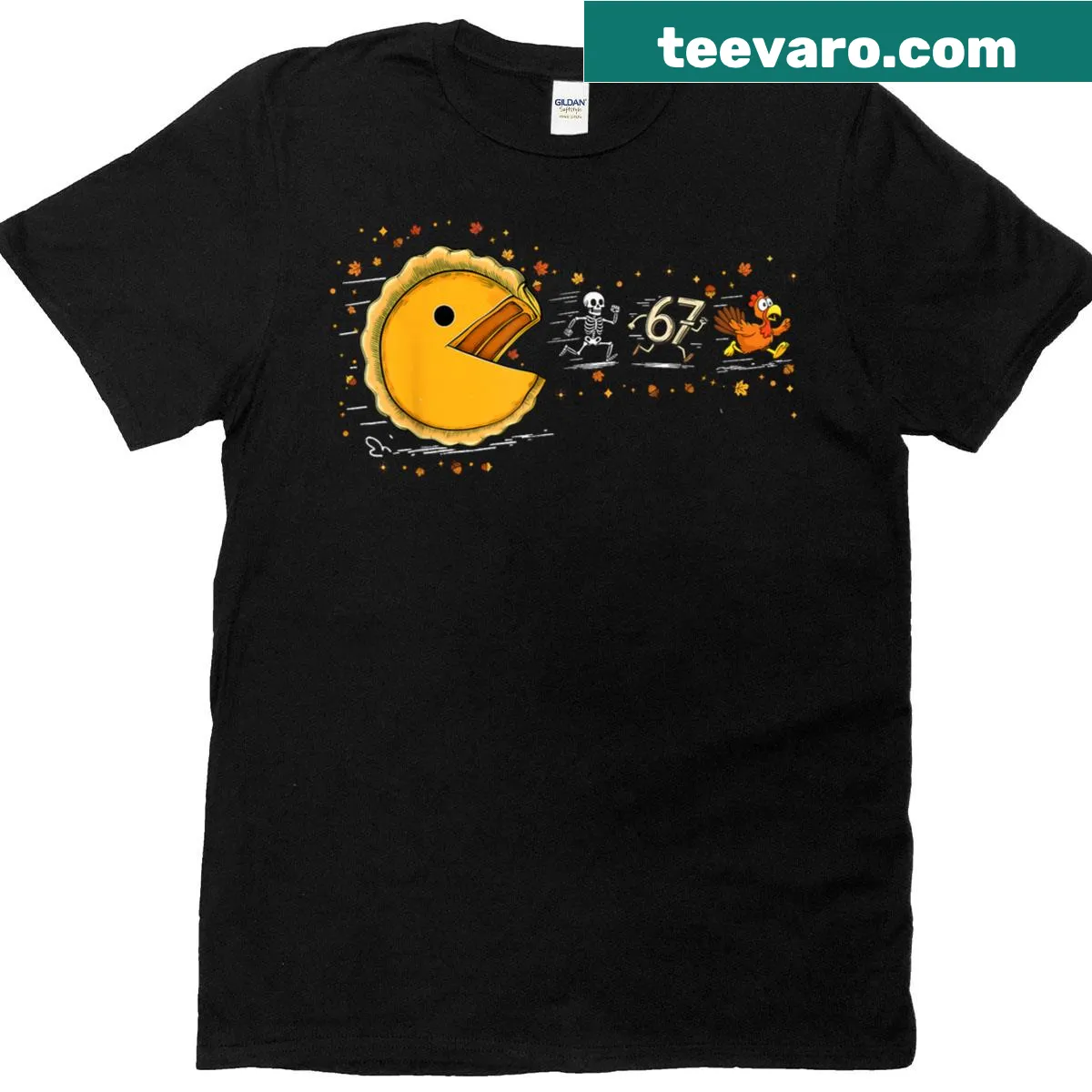 Funny gaming-themed Thanksgiving T-shirt featuring a turkey graphic. — on a men's t-shirt