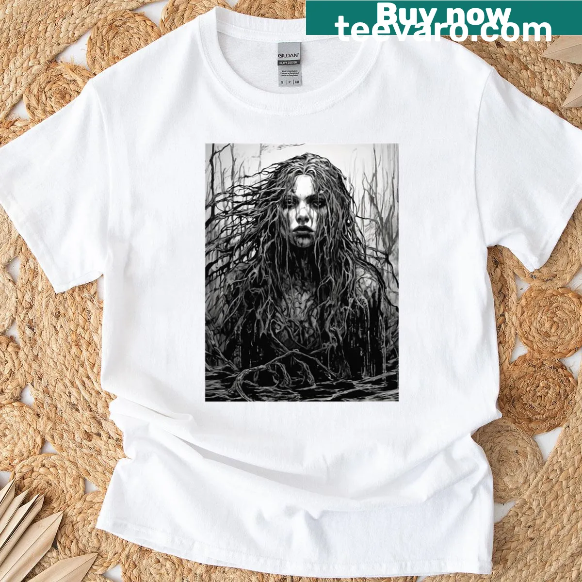 Illustration of the Rusalka inspired by folklore on t-shirt — on a men's t-shirt