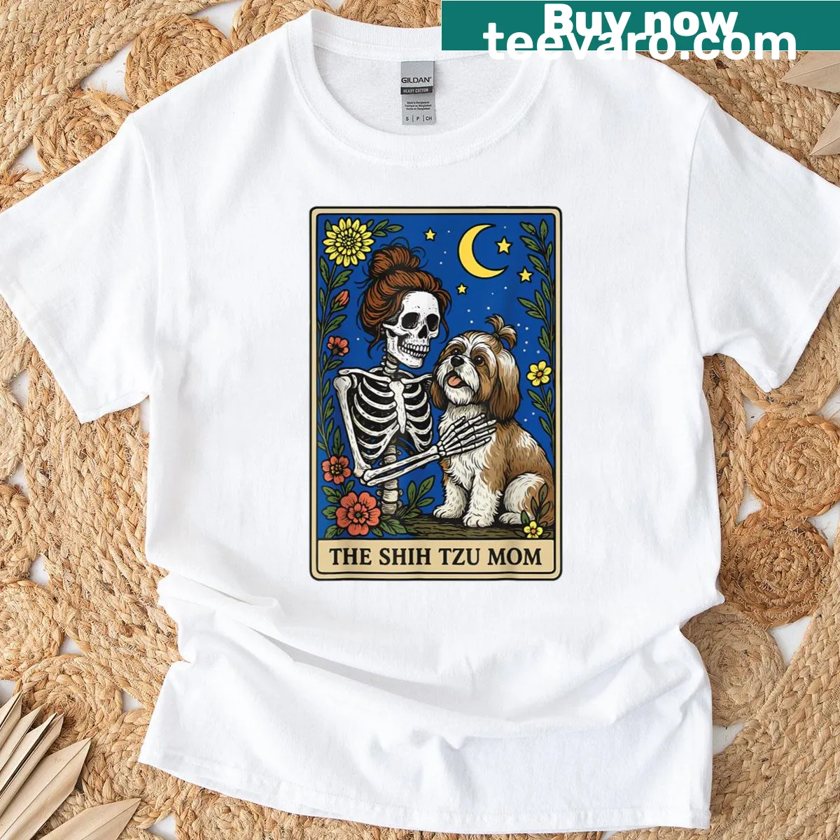 Tarot card design t-shirt celebrating Shih Tzu moms — on a men's t-shirt