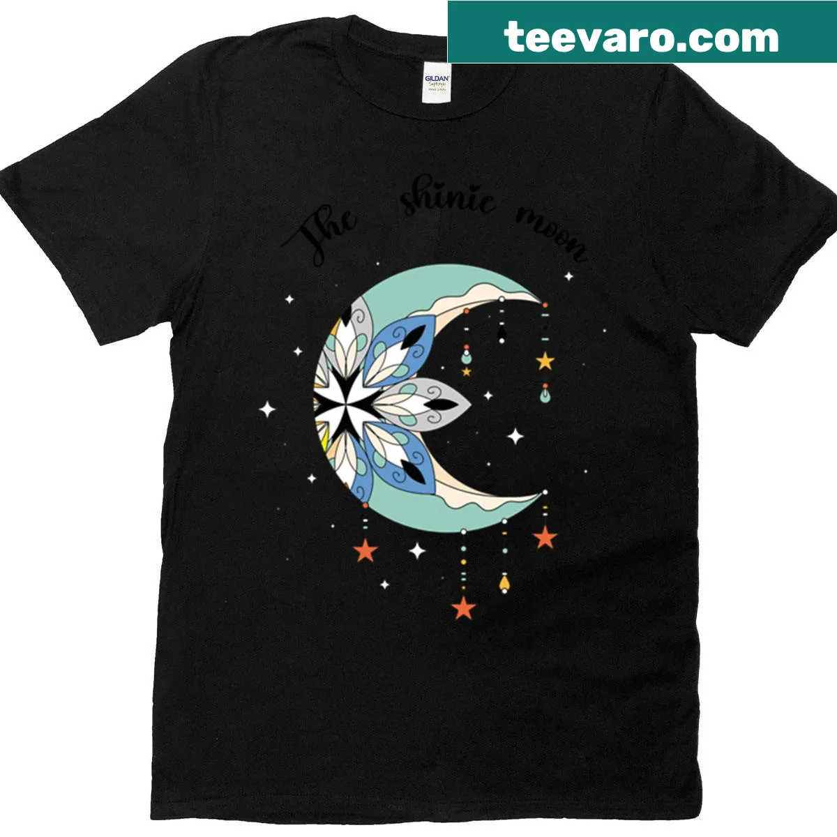 Illustration of a shining moon graphic T-shirt — on a men's t-shirt