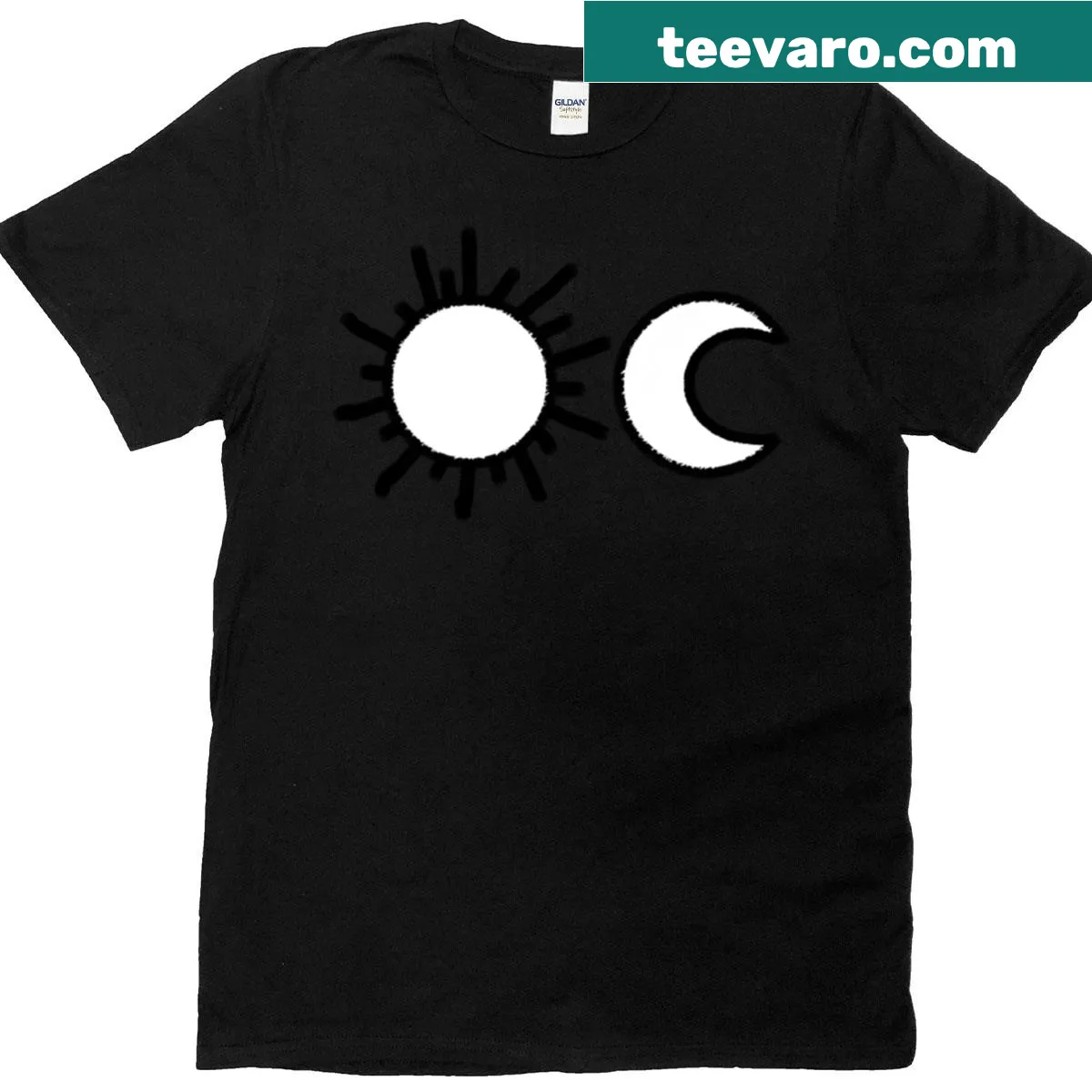 Illustration of the sun and moon graphic T-shirt — on a men's t-shirt