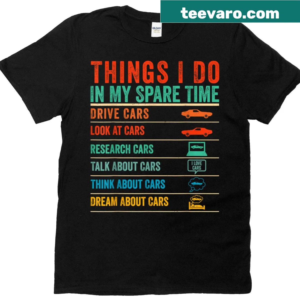 Humorous t-shirt for car lovers featuring funny car-themed text — on a men's t-shirt