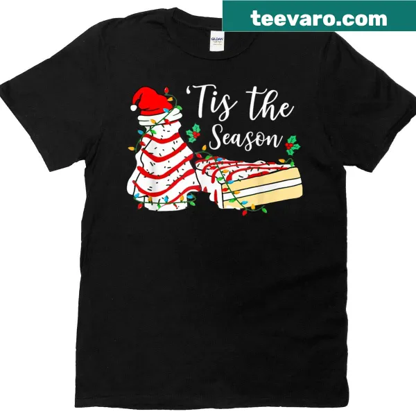 Funny T-shirt with cartoon Christmas tree and snack cake design