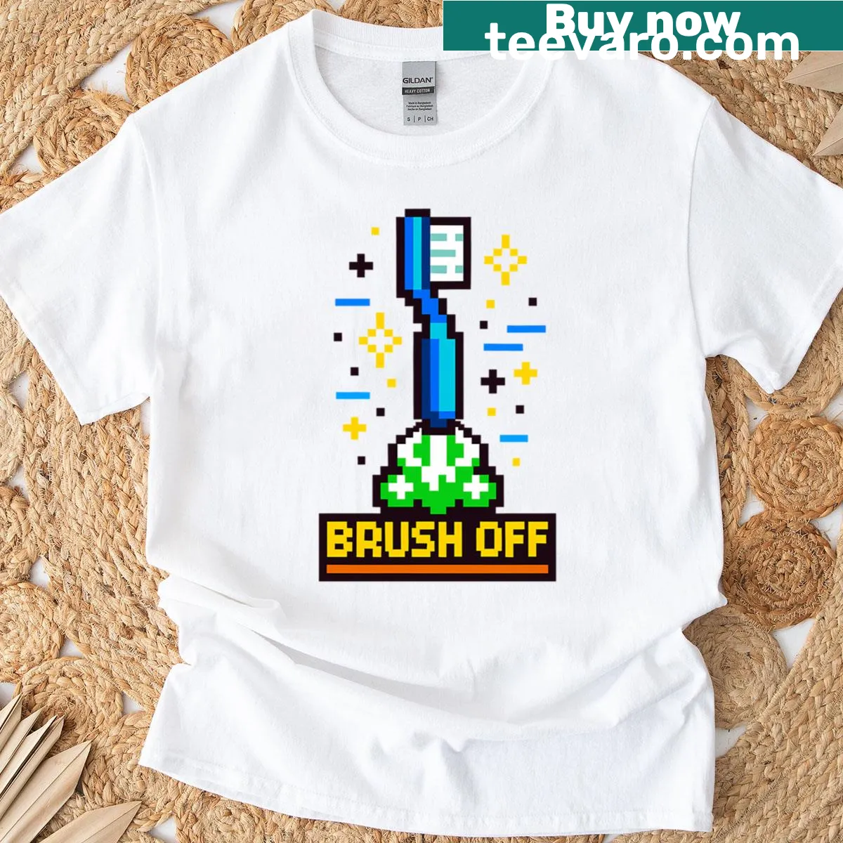 Retro gaming t-shirt featuring Toothbrush Rocket arcade game design — on a men's t-shirt