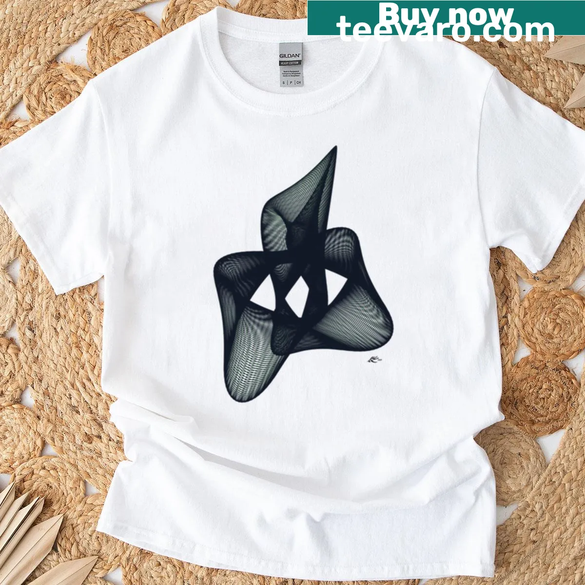 Minimalist T-shirt featuring a sleek trefoil graphic. — on a men's t-shirt
