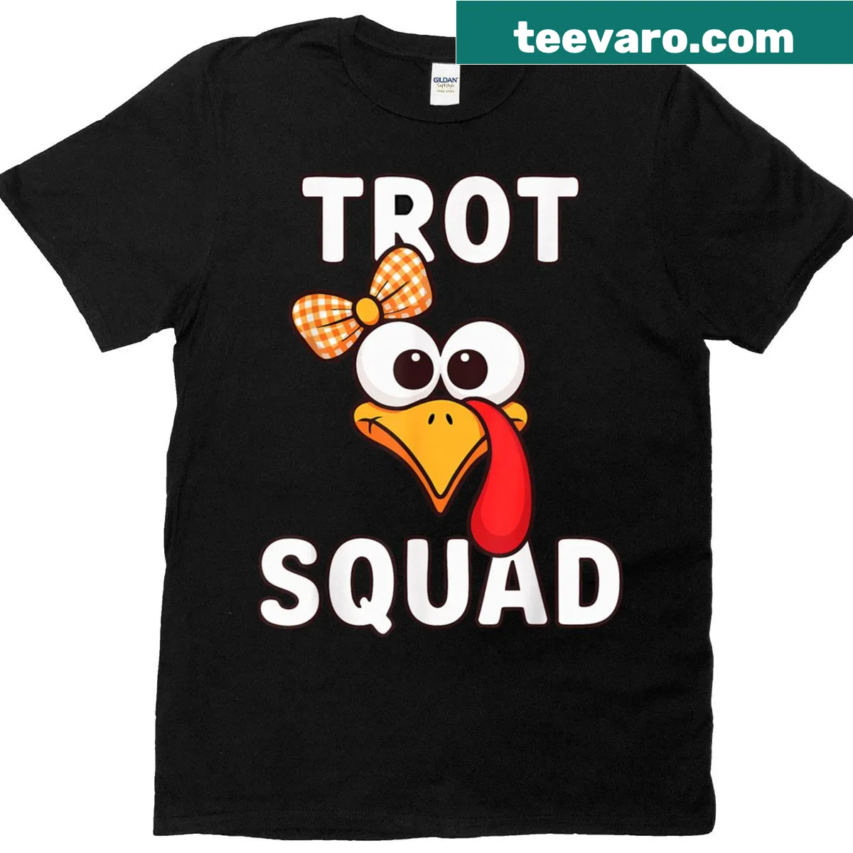 Playful Thanksgiving turkey costume t-shirt with Trot Squad graphic — on a men's t-shirt