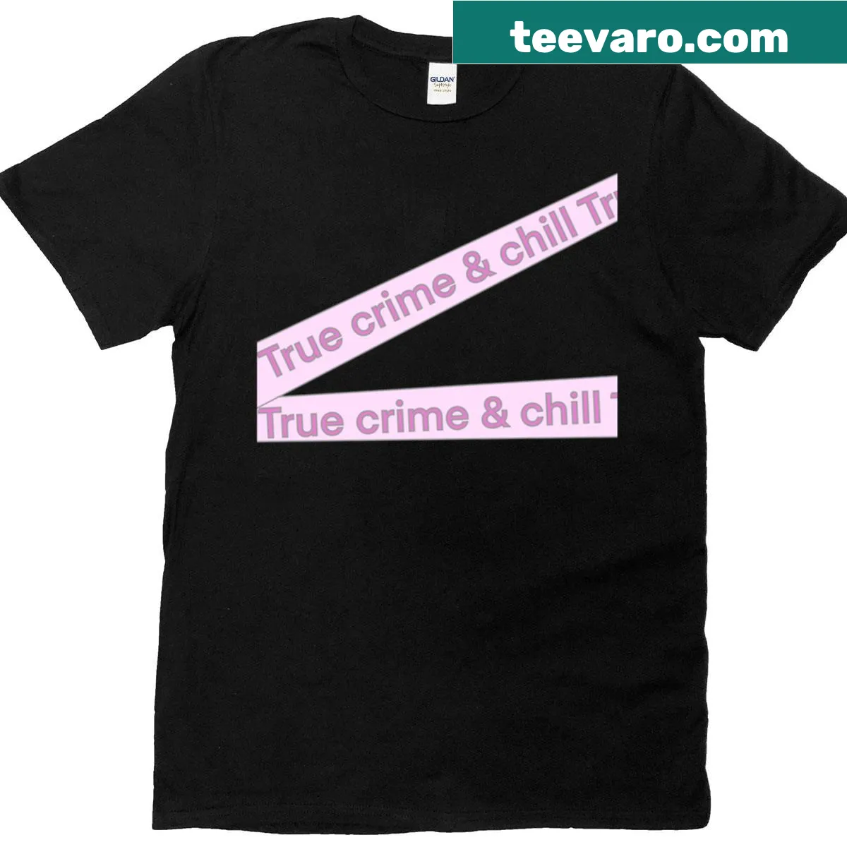 Funny t-shirt with 'True Crime And Chill' slogan — on a men's t-shirt