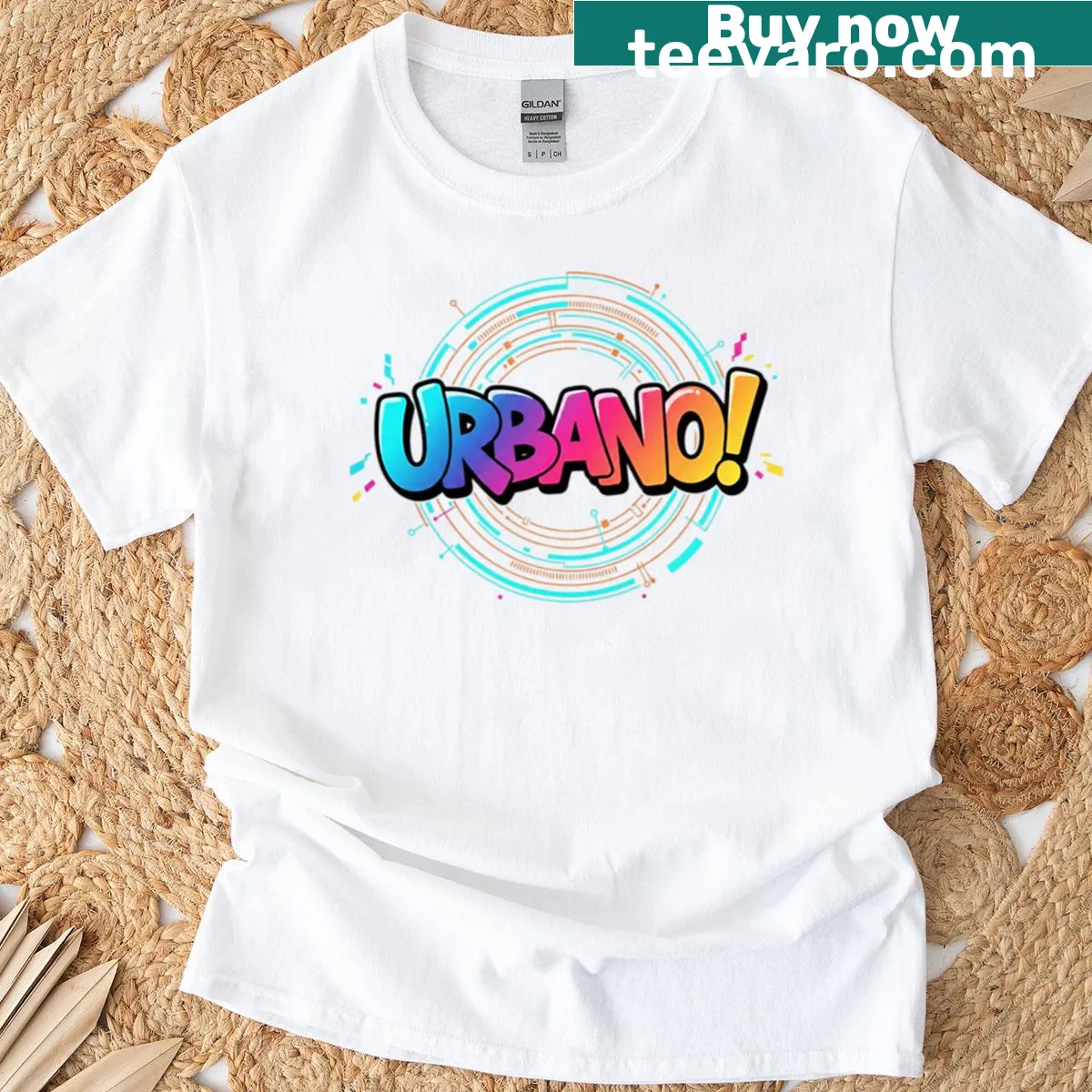 Pop art tech circle design on a modern T-shirt — on a men's t-shirt