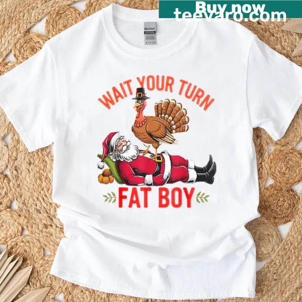 Funny Thanksgiving t-shirt featuring a playful turkey Santa phrase