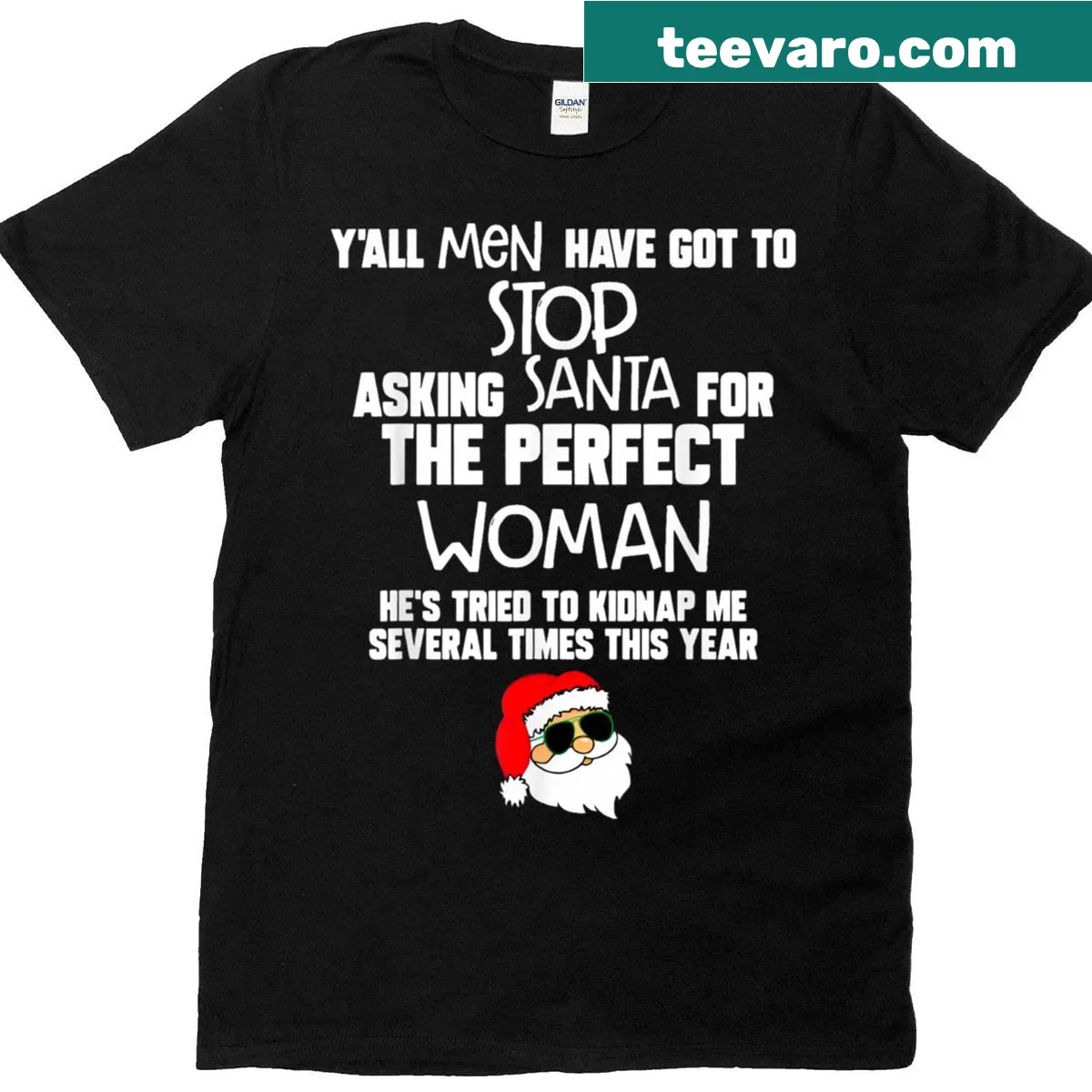 Bold Christmas T-shirt with text about Santa and expectations — on a men's t-shirt