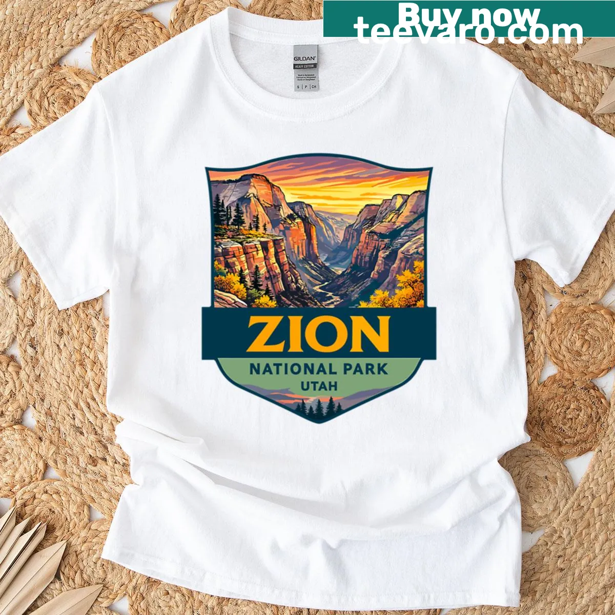 T-shirt featuring Zion National Park canyon design — on a men's t-shirt